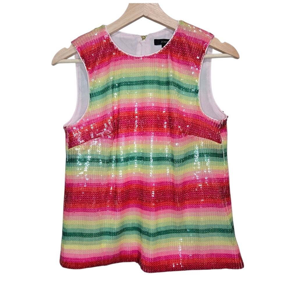 J Crew Watermelon Stripes Sequin Top